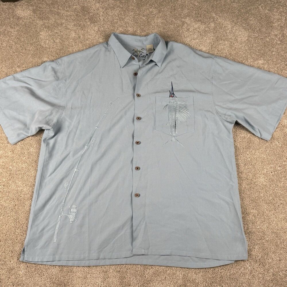 Bamboo Cay Peekaboo Shirt 2XL Marlin Rare VTG Embroidered Fishing Button Up Blue